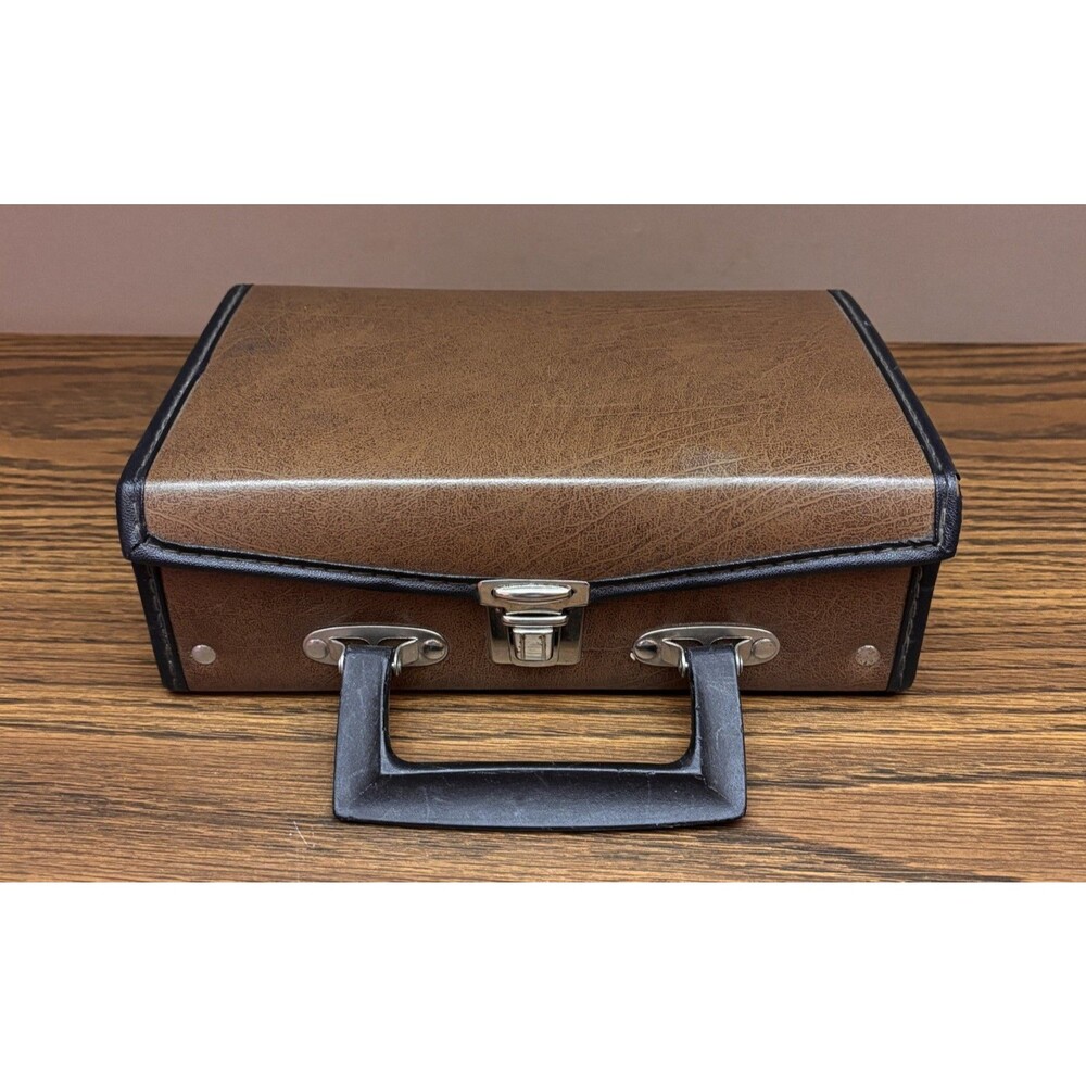 Vintage 12 Cassette Tape Storage Carrying Case Brown Retro Handle Latch